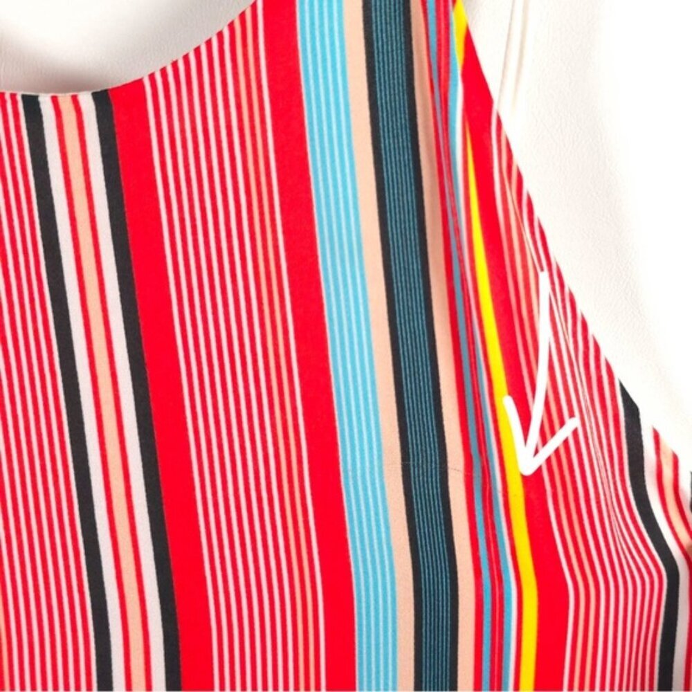 NWT Alice + Olivia Kalia Red Multicolor‎ Striped Halter Tieback Mini Dress LARGE - Picture 11 of 16